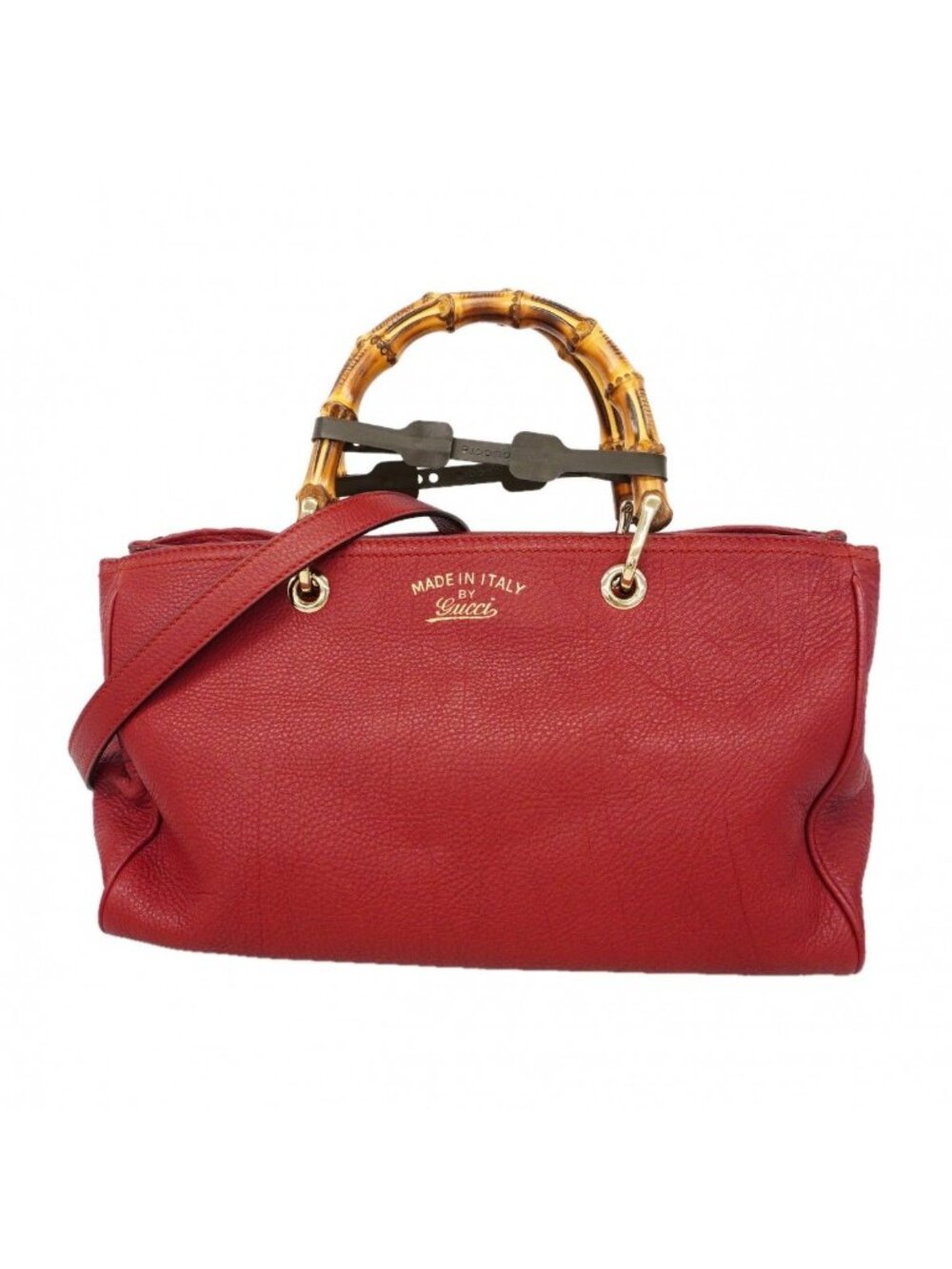 Gucci Handbag Bamboo Leather Red Gold 2-Way Bag